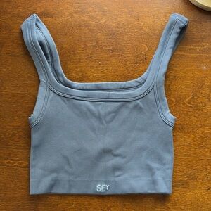 Set Active Ribbed Crop Tank Top in Slate Blue